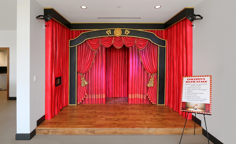 theater themed selfie stage in pediatric dentist office