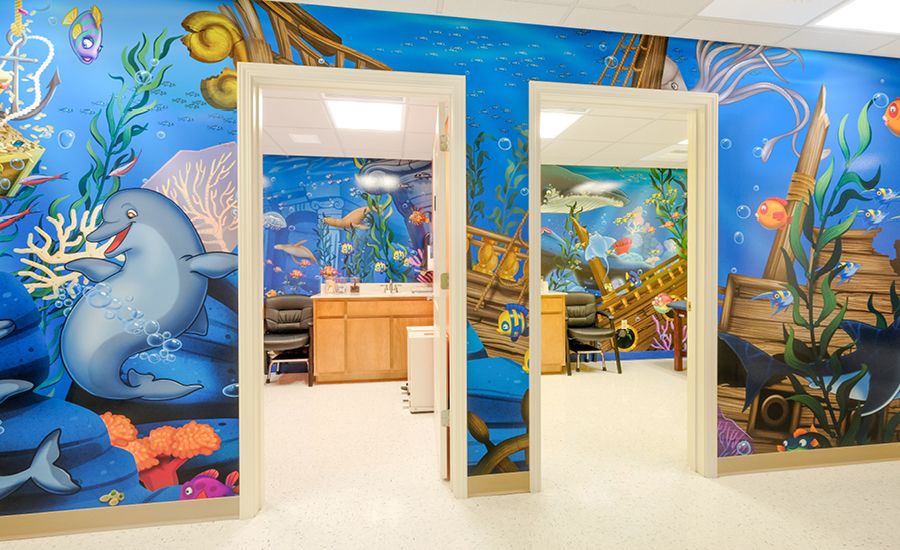Deep sea themed wall murals.