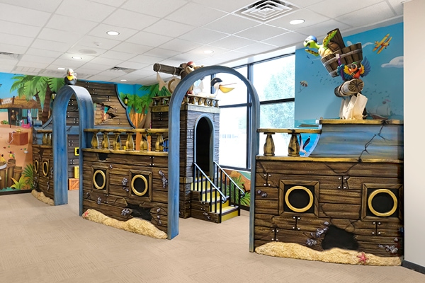 Pirate ship play area in dental office