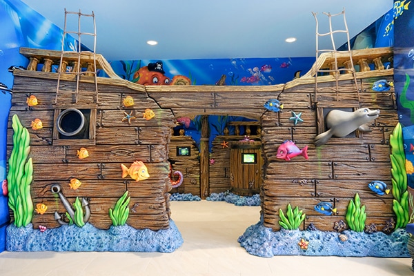 Pirate ship themed entrance to a children's play area