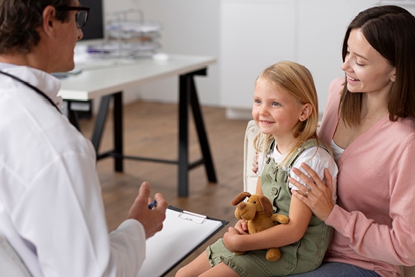 Patient consult with mother and daughter.