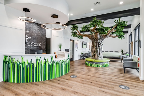 Contemporary jungle themed waiting room.