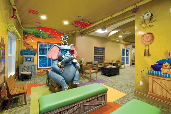 Movie room in a safari themed dental office.