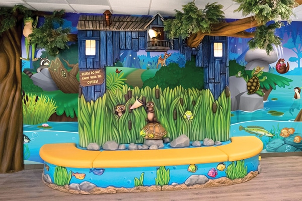 Bayou themed bench seating.