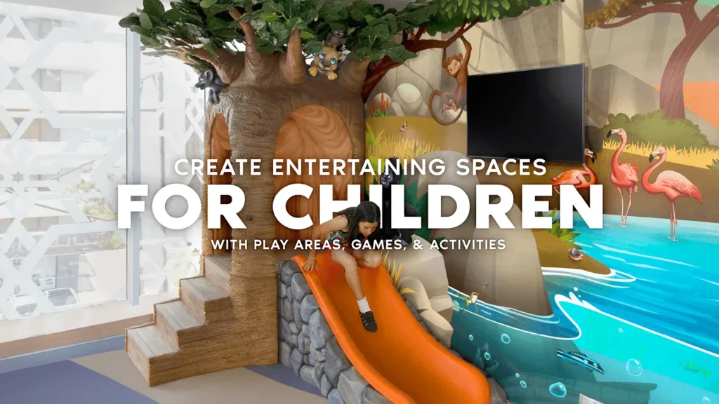 Themed indoor play area with slide for childcare or healthcare spaces