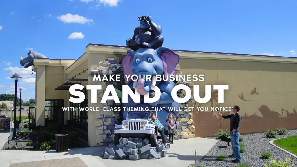 Themed pediatric dental or healthcare building exterior with elephant sculpture